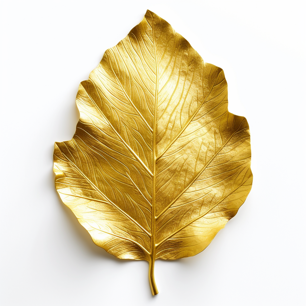 Metallic, vertical golden leaf on white background