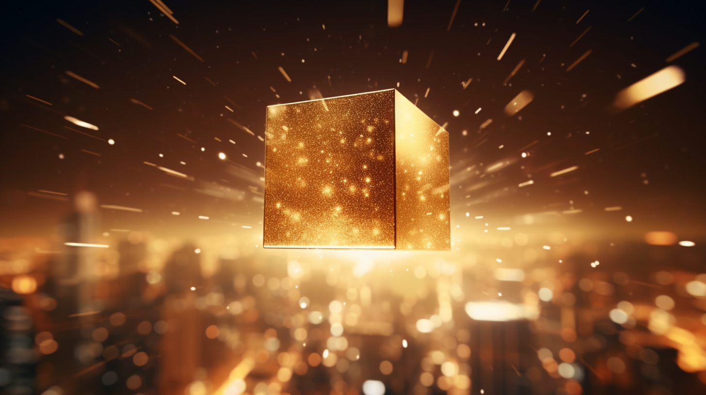 Golden box emitting radiant light at night