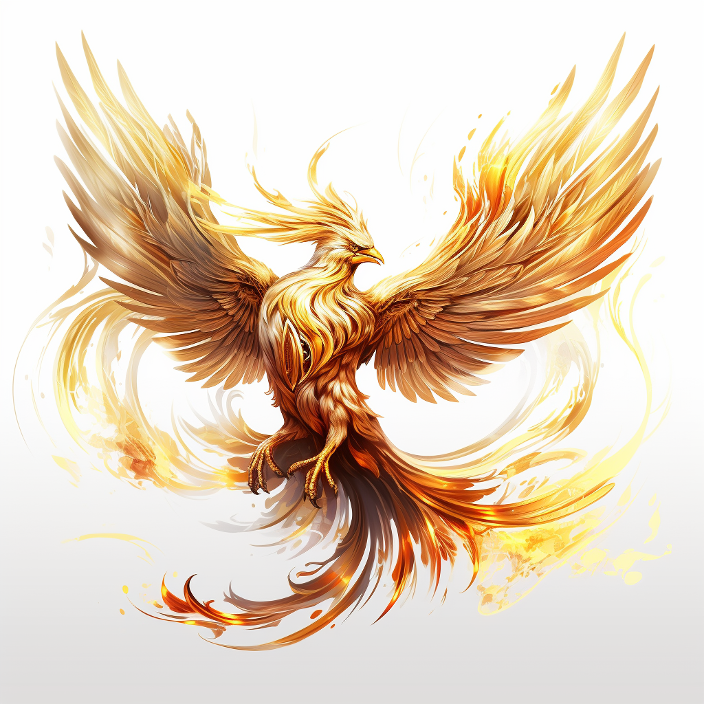 Golden Phoenix on White Background