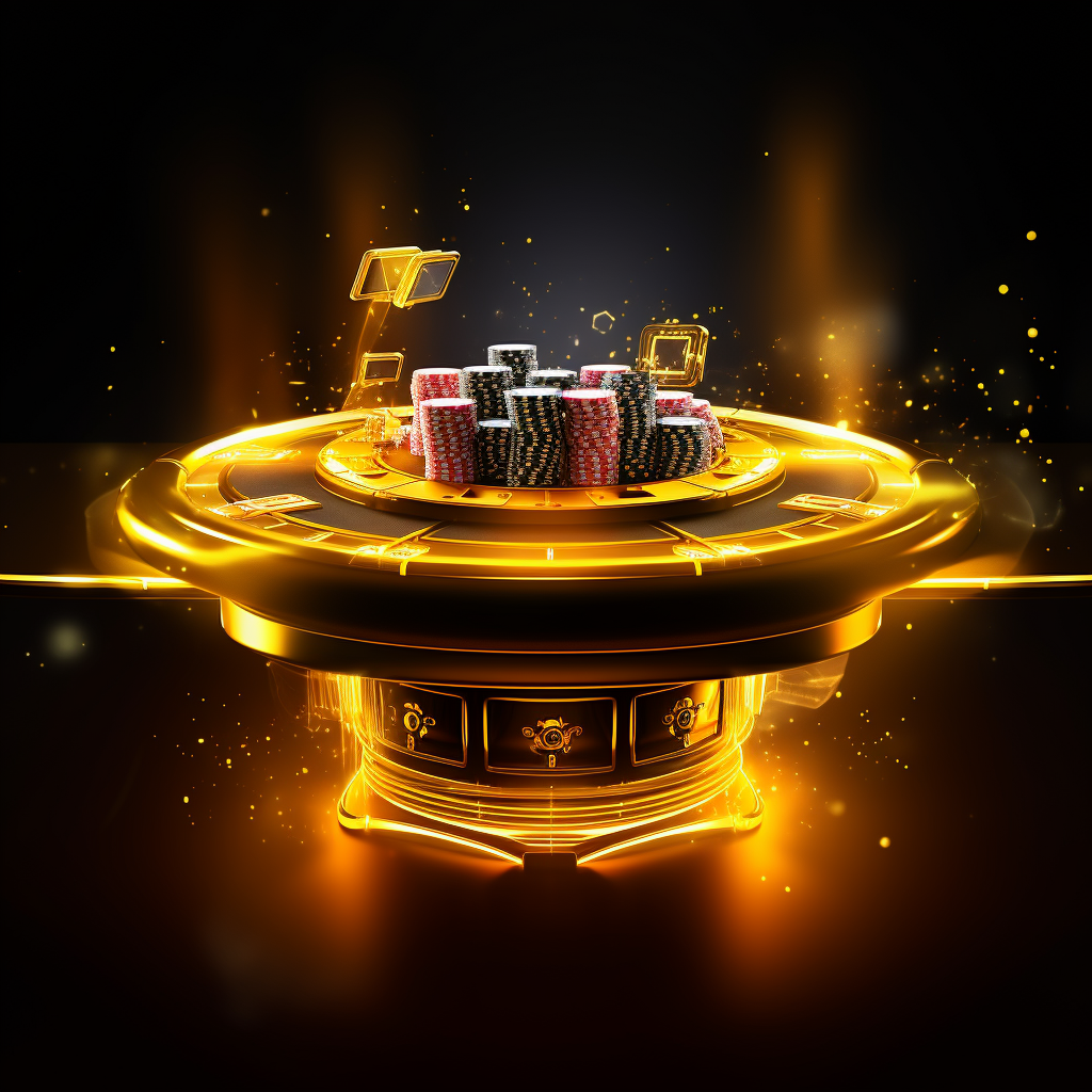 Golden poker table with black cards and chips