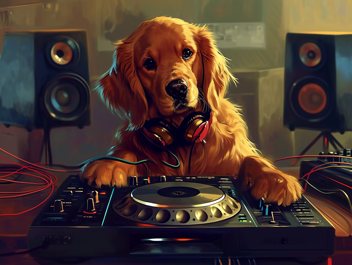 Golden Retriever DJ Realistic Style