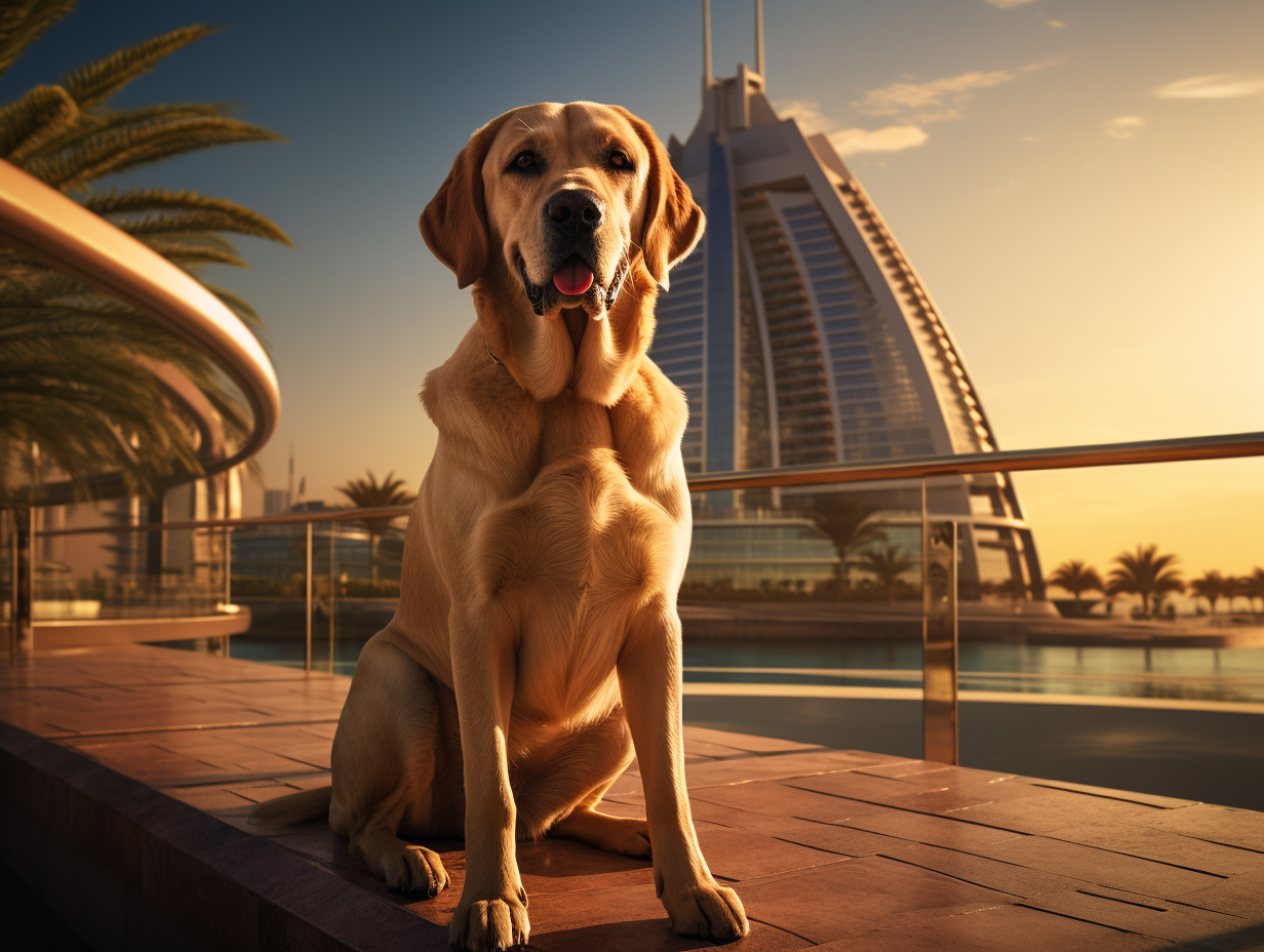 Golden Retriever in front of Burj Al Arab