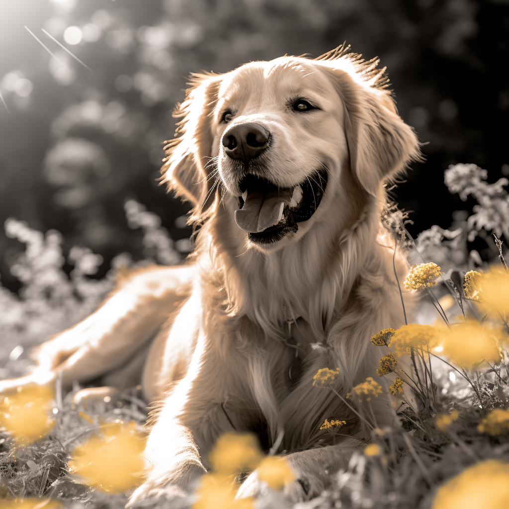 Cute Golden Retriever in Colorful Park