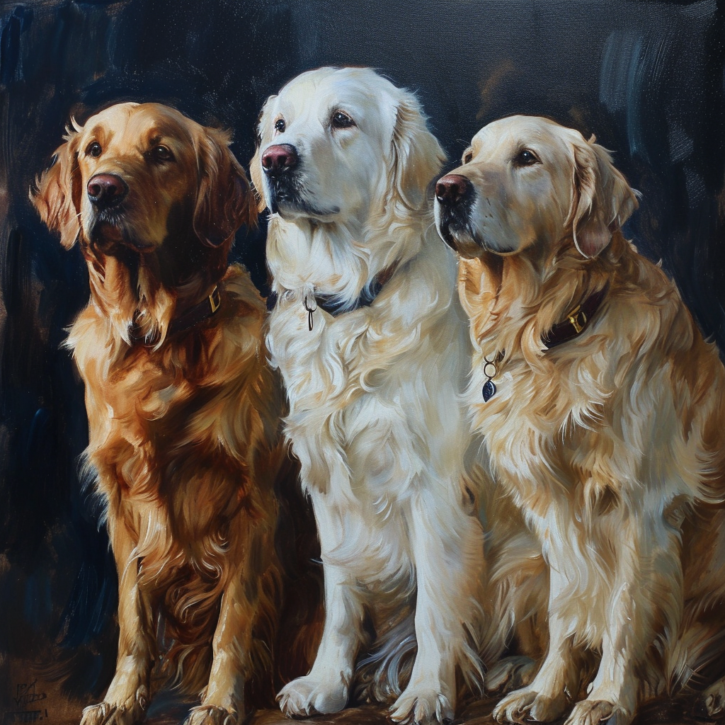 Three Golden Retrievers in Various Poses