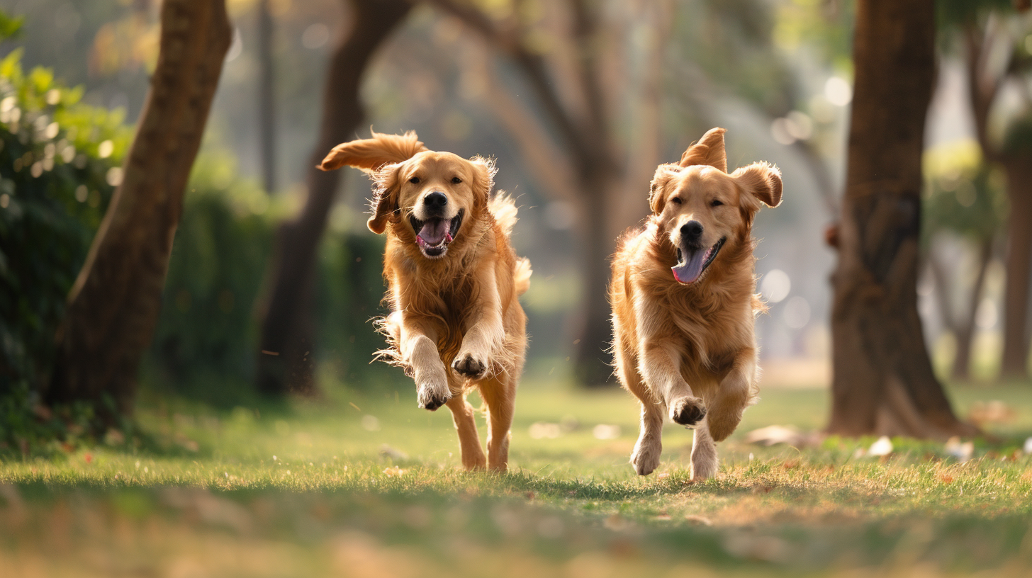 Golden Retrievers Running in Park