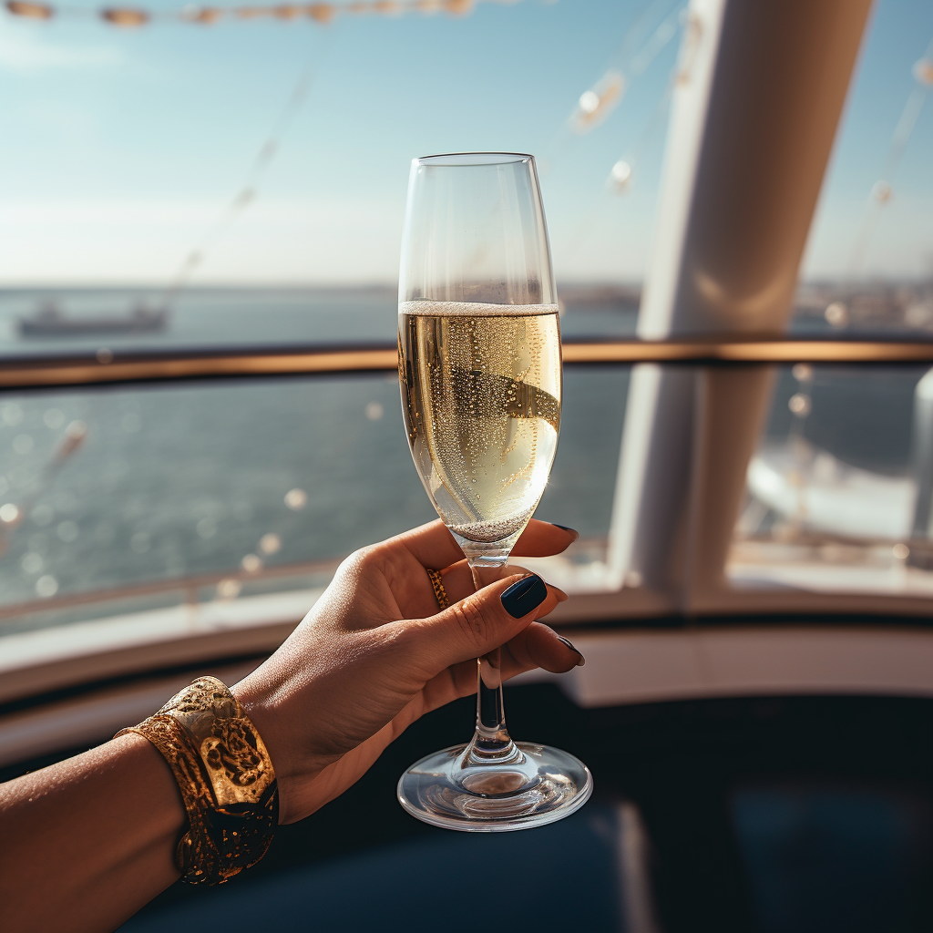 Hand with Golden Ring Holding Champagne