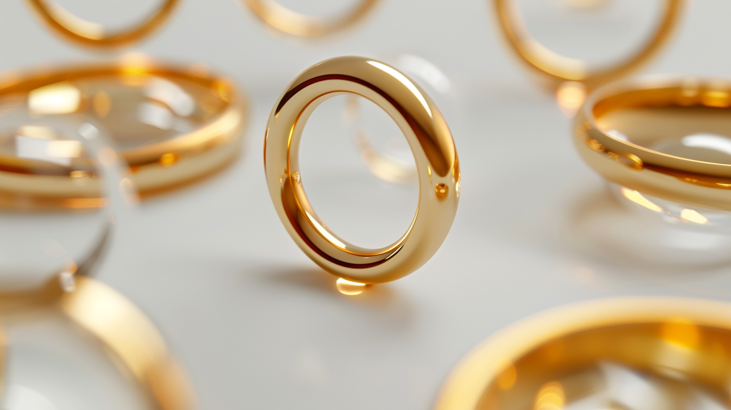 Golden Rings Floating White Background