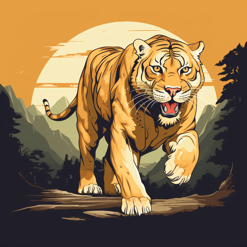 Golden Sabertooth Tiger Walking Art