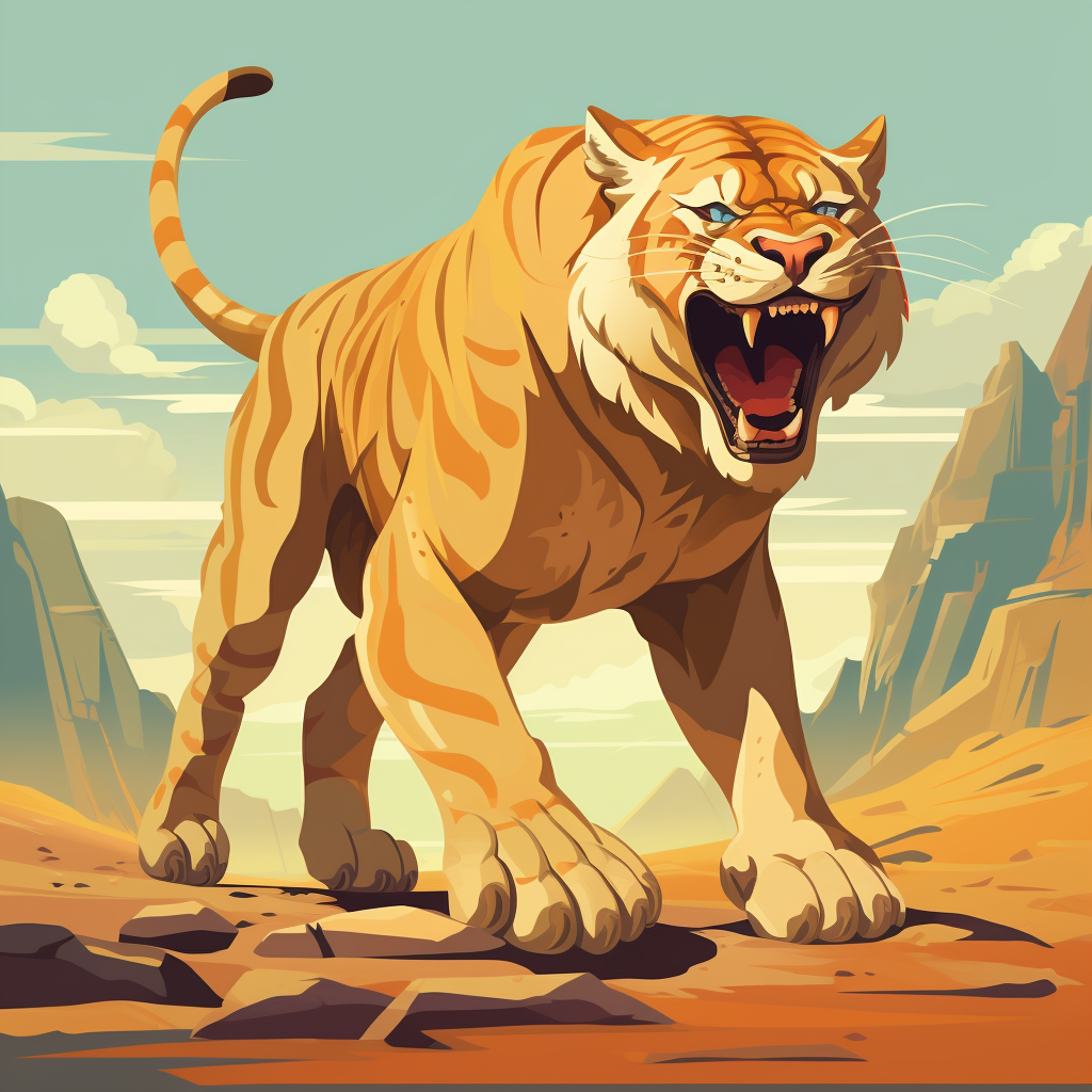 Golden Sabertooth Tiger Walking Art