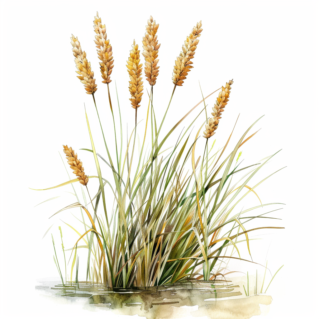 Beautiful Golden Sedge Watercolor Illustration