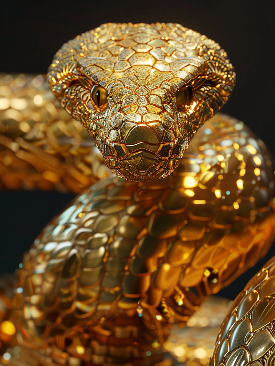 Front view exclusive golden snake statue