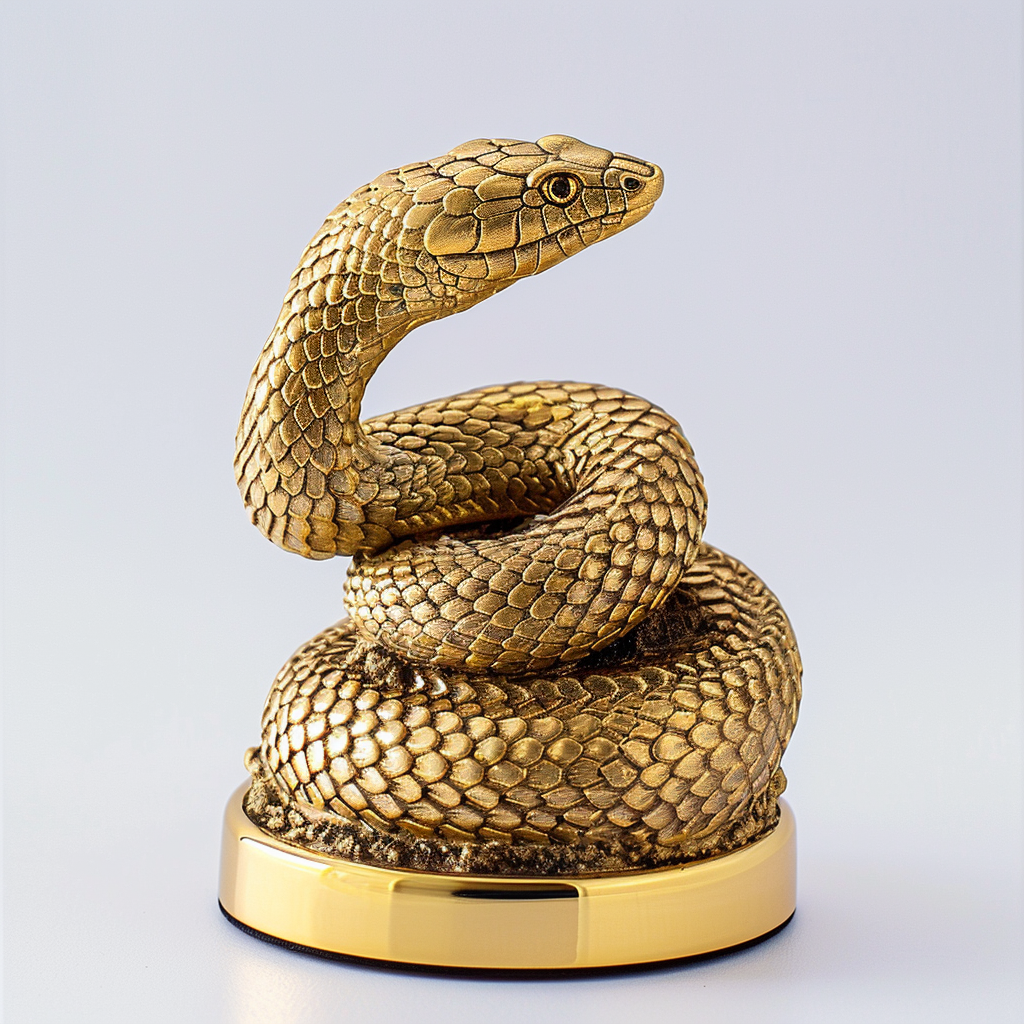 Golden Snake Trophy on White Background