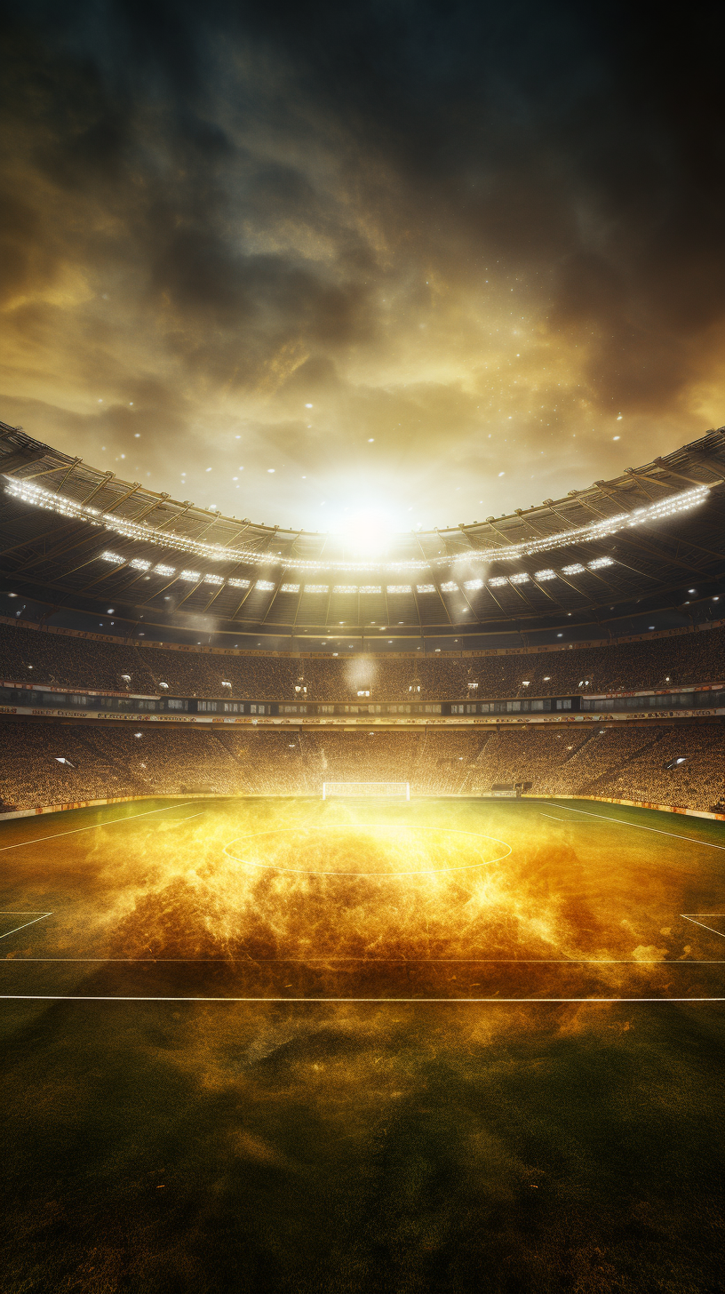 Hyperrealistic view of golden soccer stadium