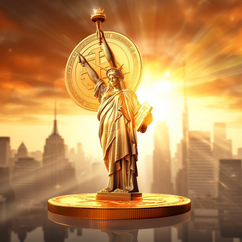 Statue of Liberty with Bitcoin Logo