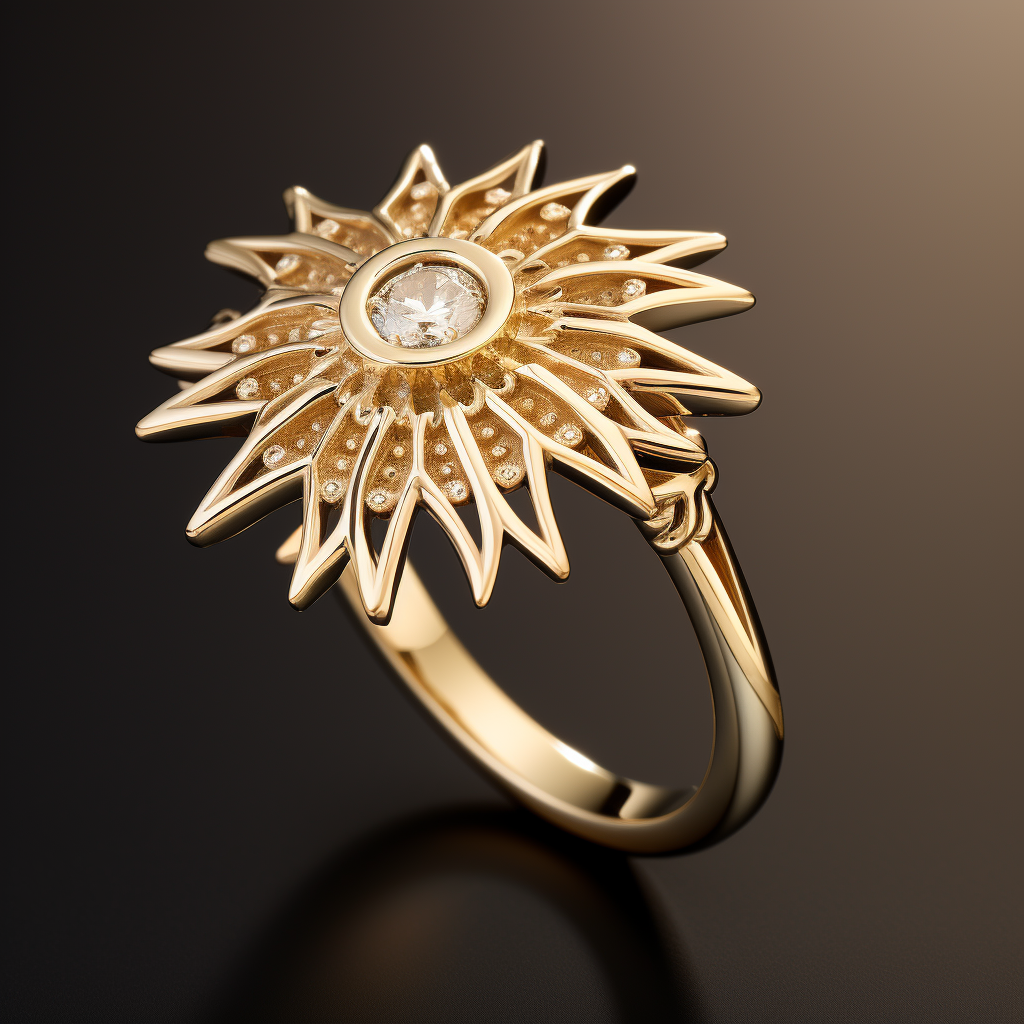 Golden sun ring with stylized rays