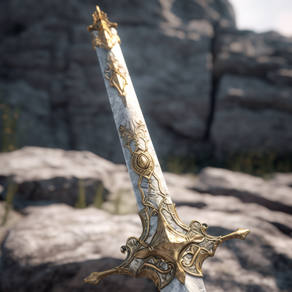 Golden Sword with White Hilt on Medieval Battlefield