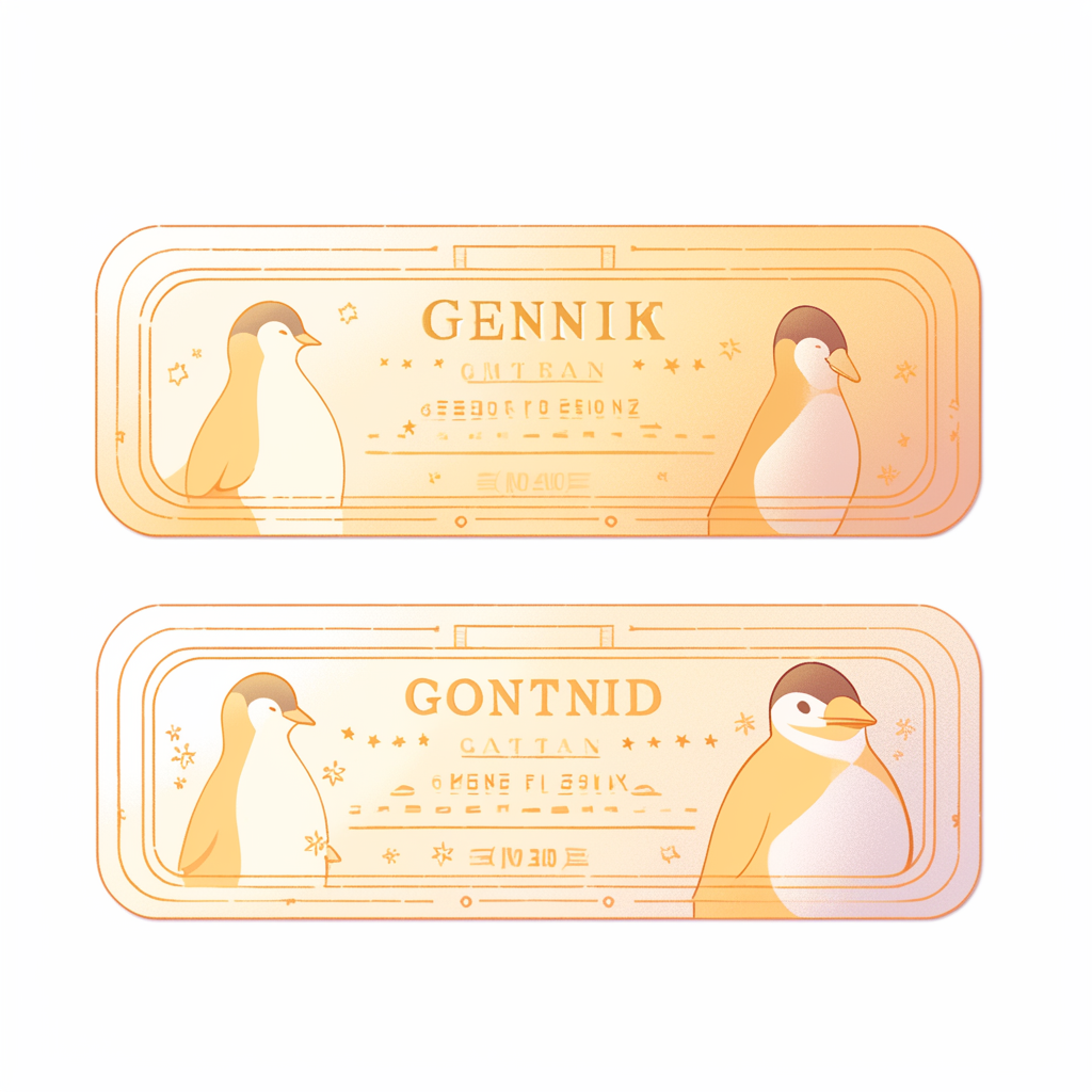 Golden train ticket pinguin white background