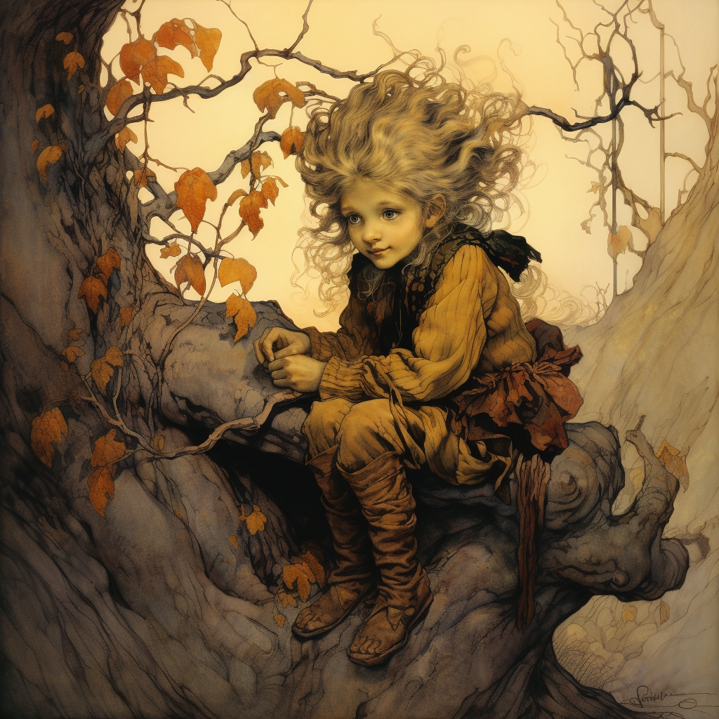 Artwork of a mesmerizing golden tree goblin