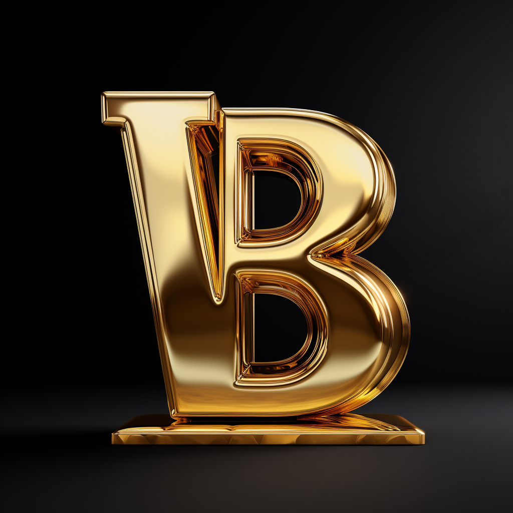 Shiny golden 'WB' letters on white background