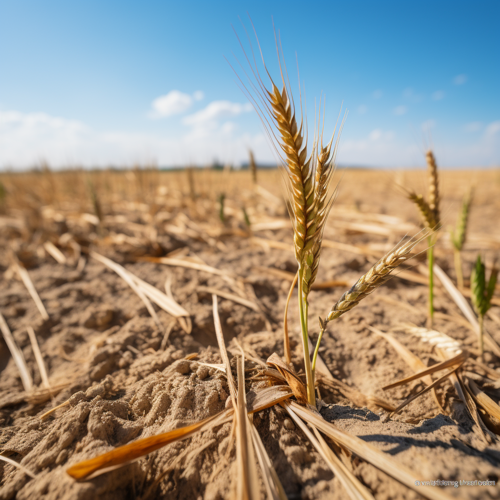 Golden Wheat Plants in Foreground with Dirt