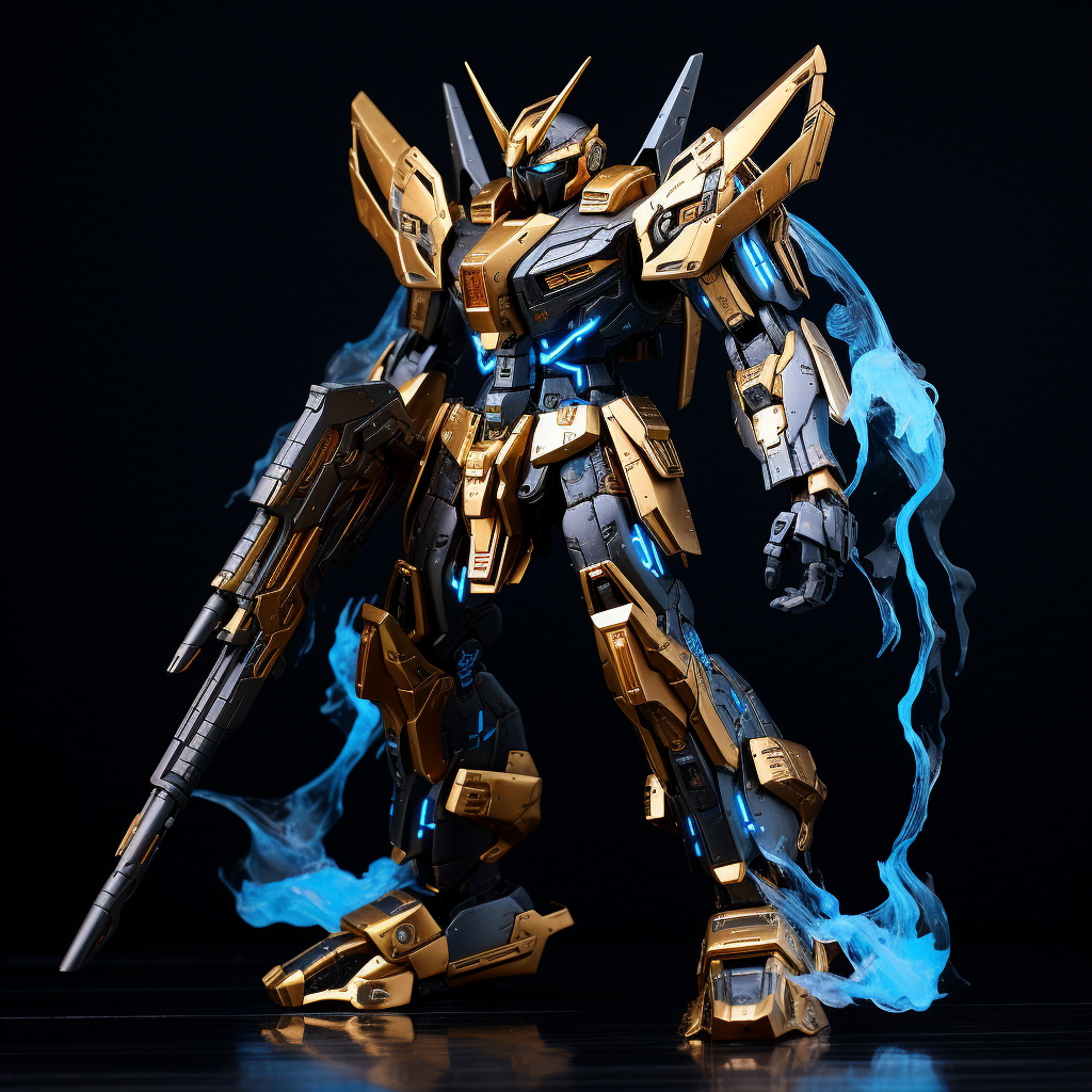 Golden ZZ Gundam with camouflage pattern and 16 funnels