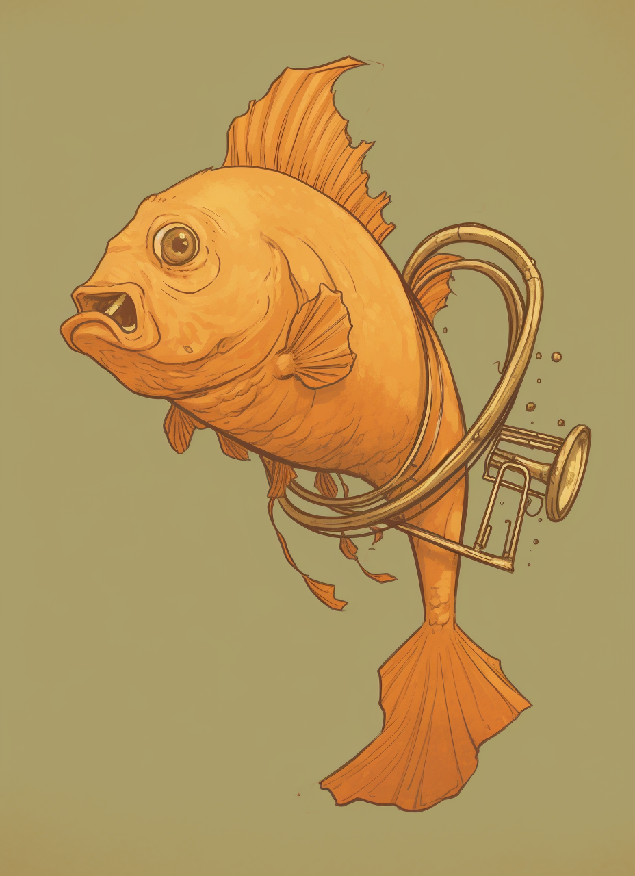 Goldfish playing tuba concept art