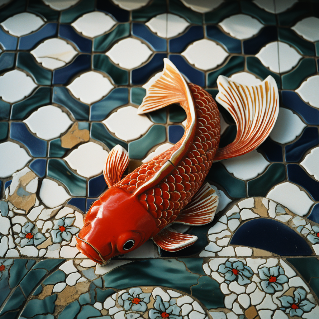 Detail of antique goldfish tilework