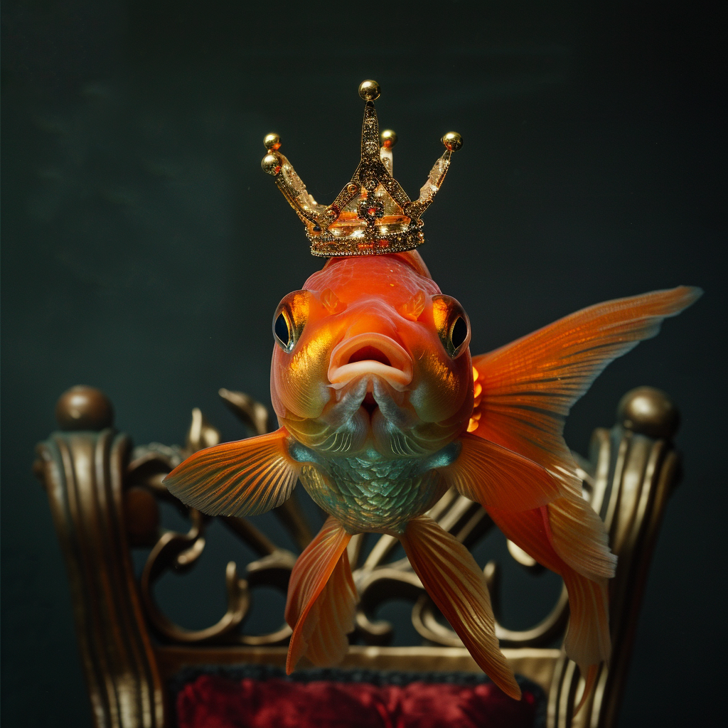 Goldfish on throne with crown