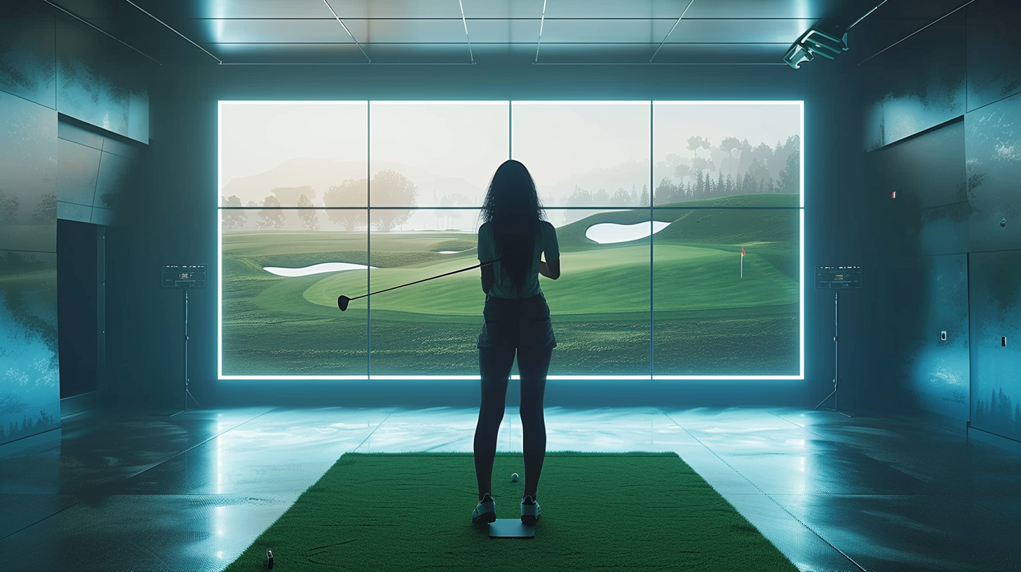 Female Golfer on Golf Simulator