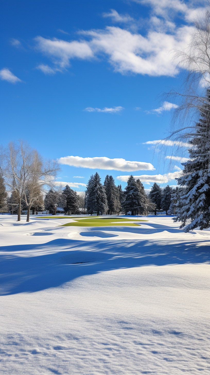 Snow-covered golf course in winter