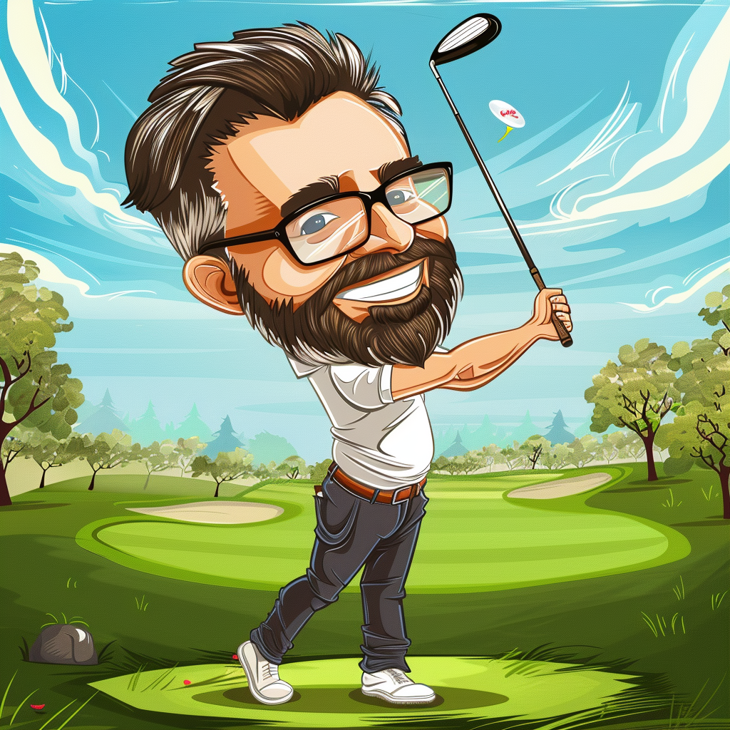 Cartoon golf player swinging club