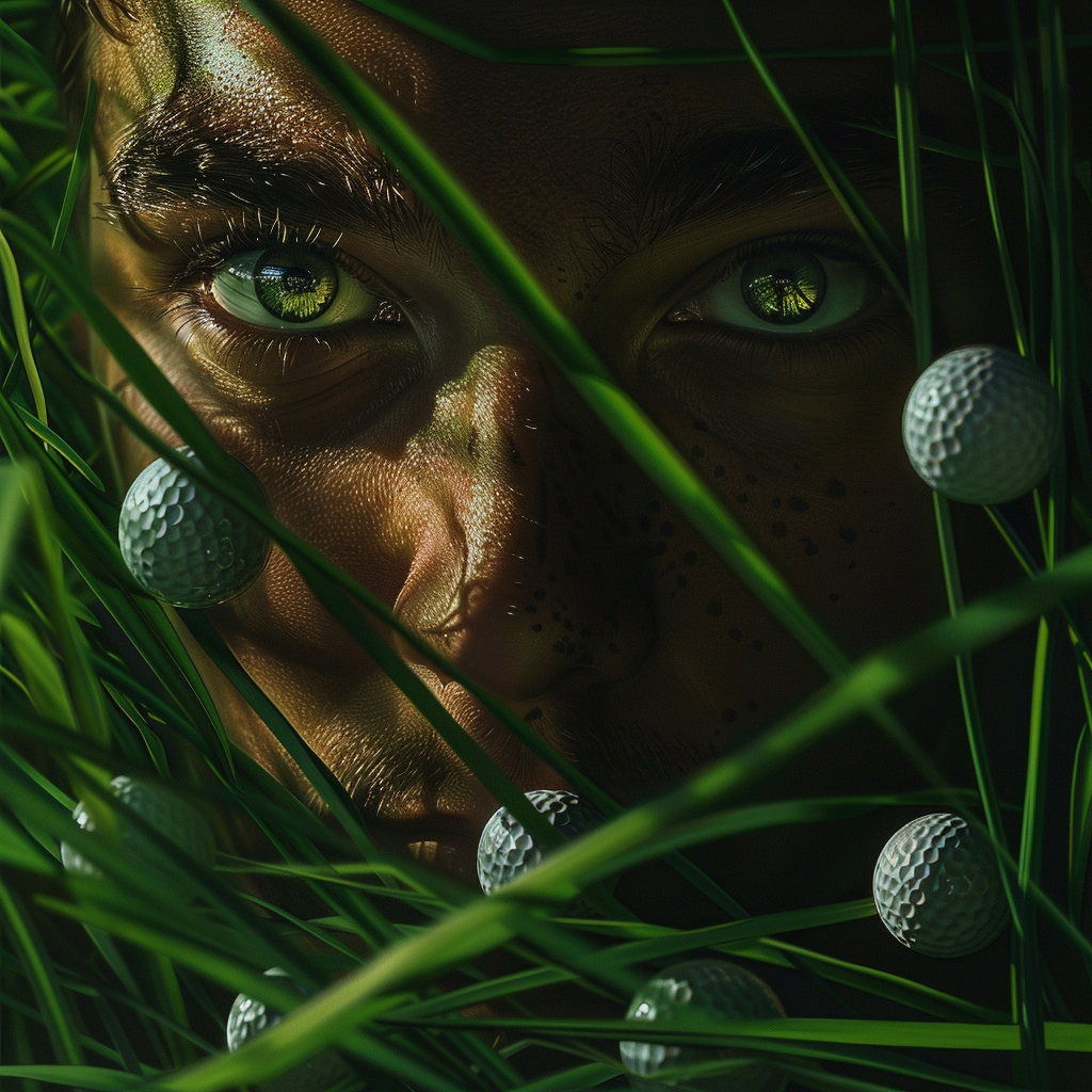 Golf player with grass and golf balls