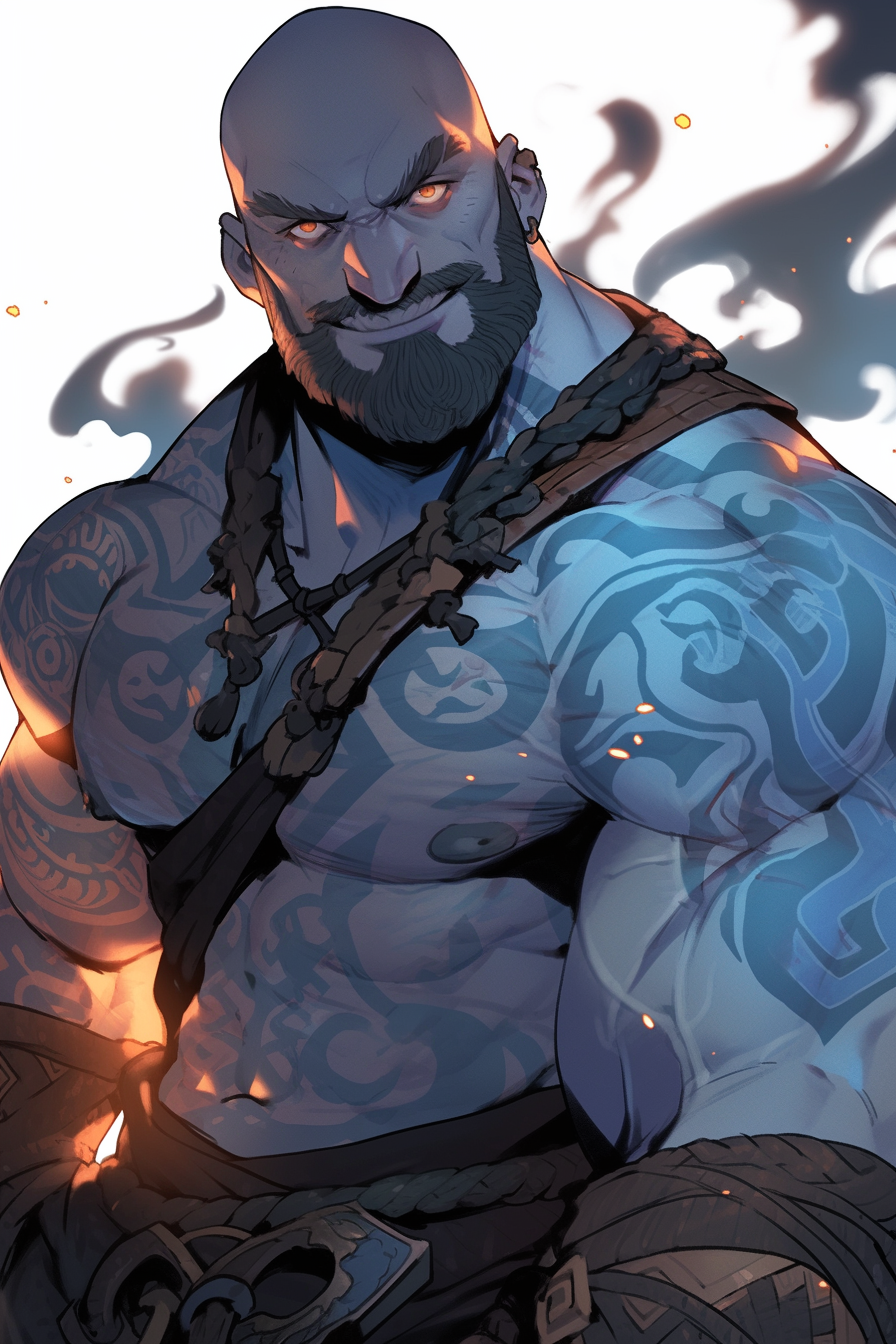 Powerful Goliath Barbarian with Blue Eyes