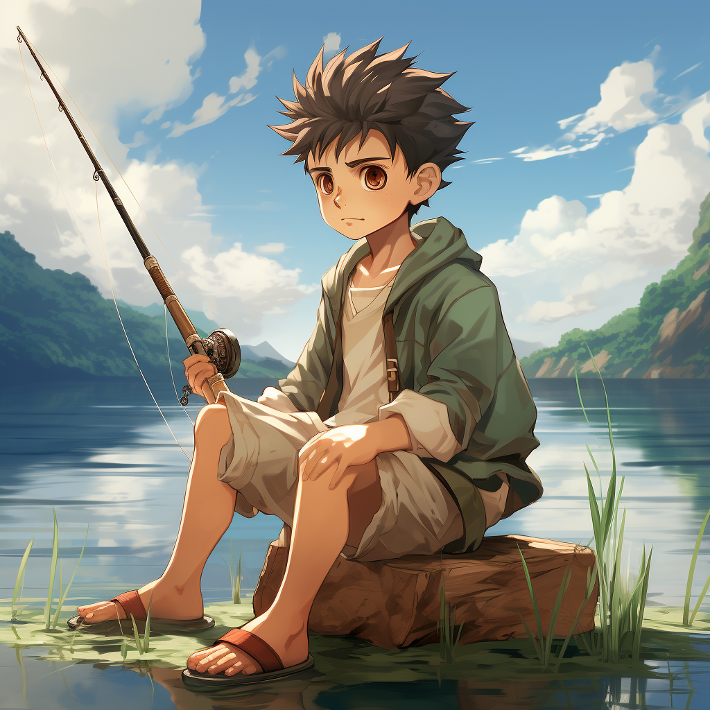 Gon fishing with his trusty rod