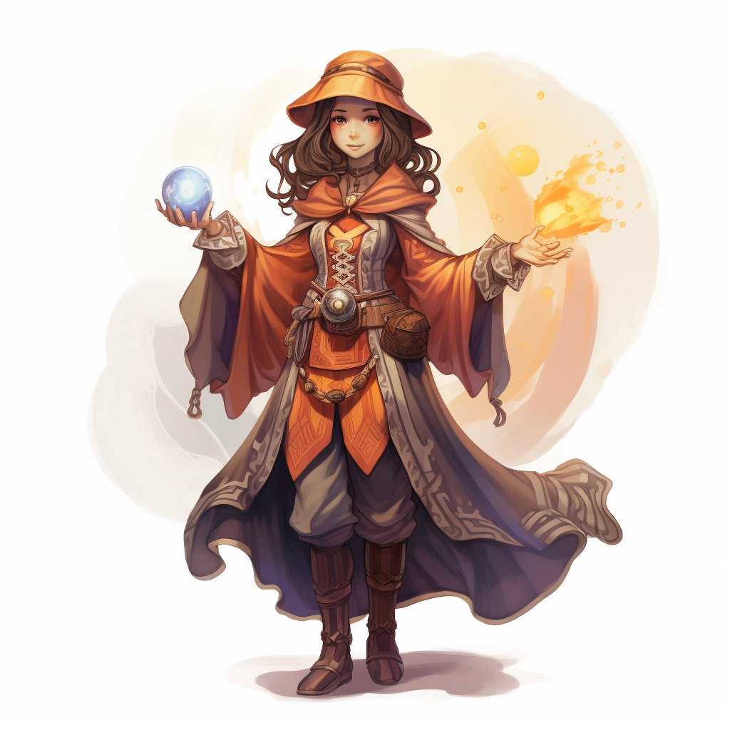 Friendly female sorcerer in fantasy drawing