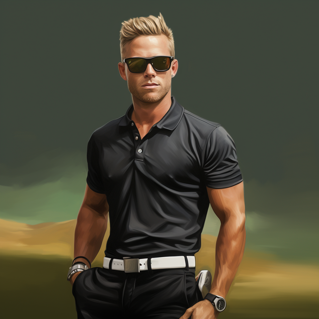 Stylish golfer with belt and sunglasses