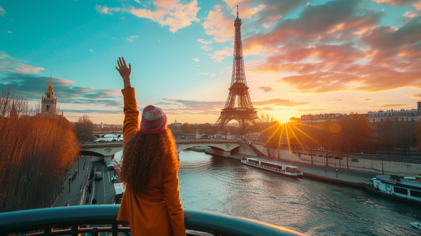 Person waving goodbye in France Paris