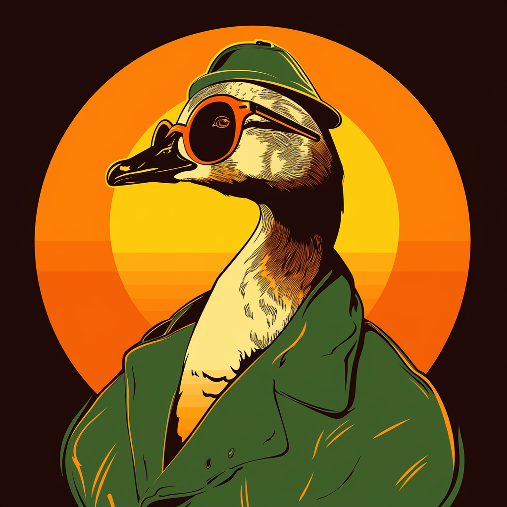 Goose wearing monocle in retro flat style