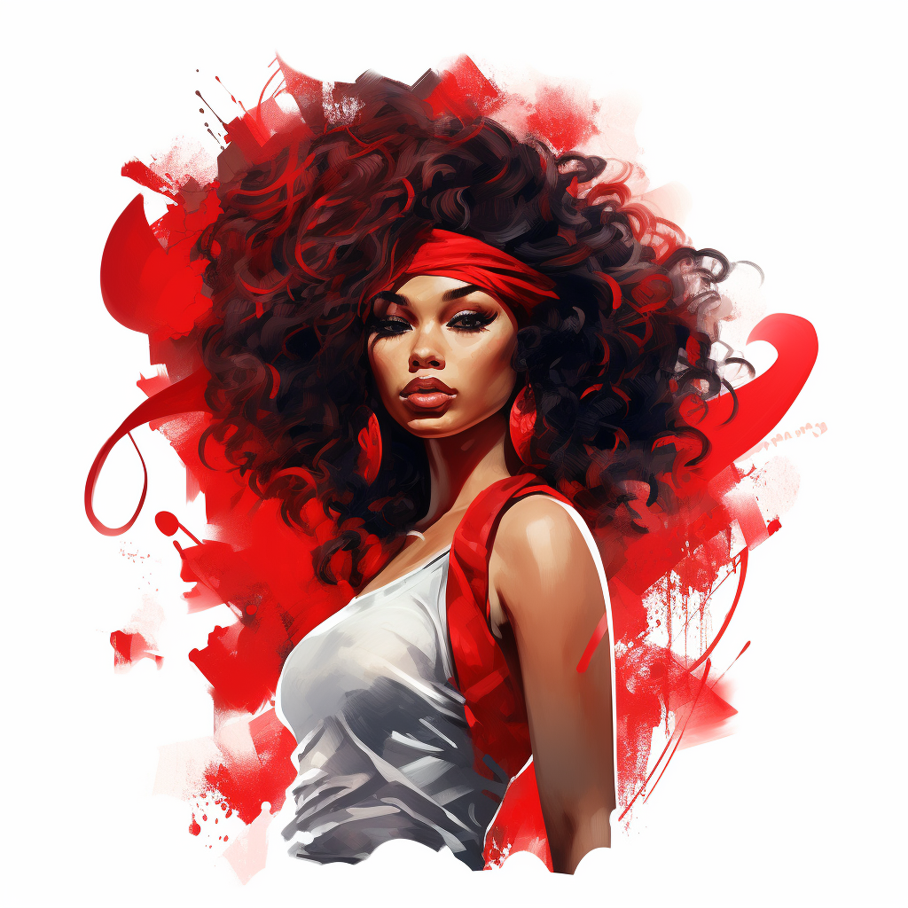 African American woman in red pin and white artistic pose