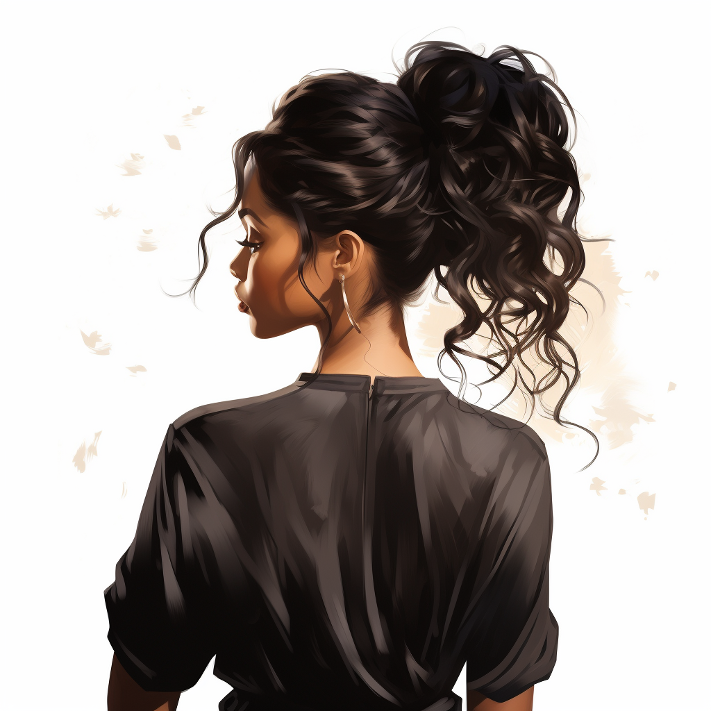 Beautiful black woman with long wavy hair illustration