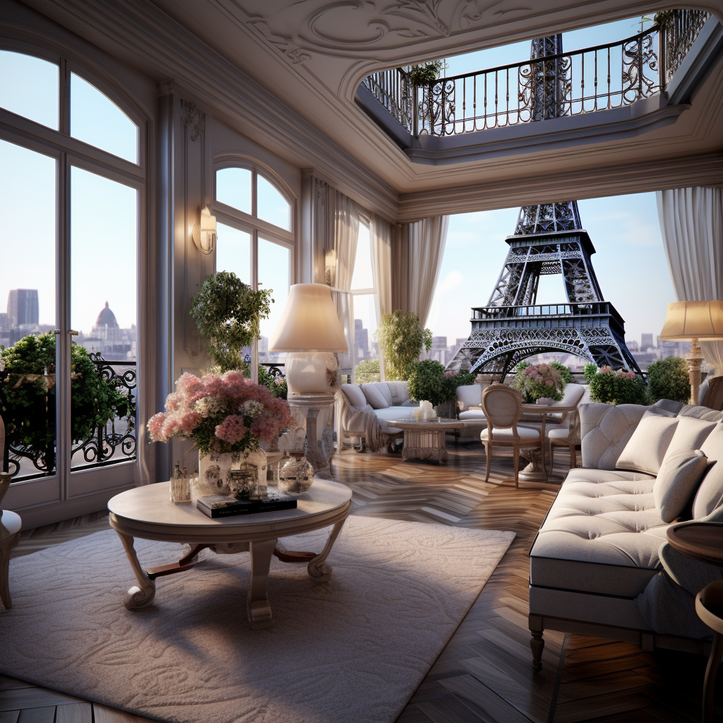 Beautiful living room in Paris with balcony