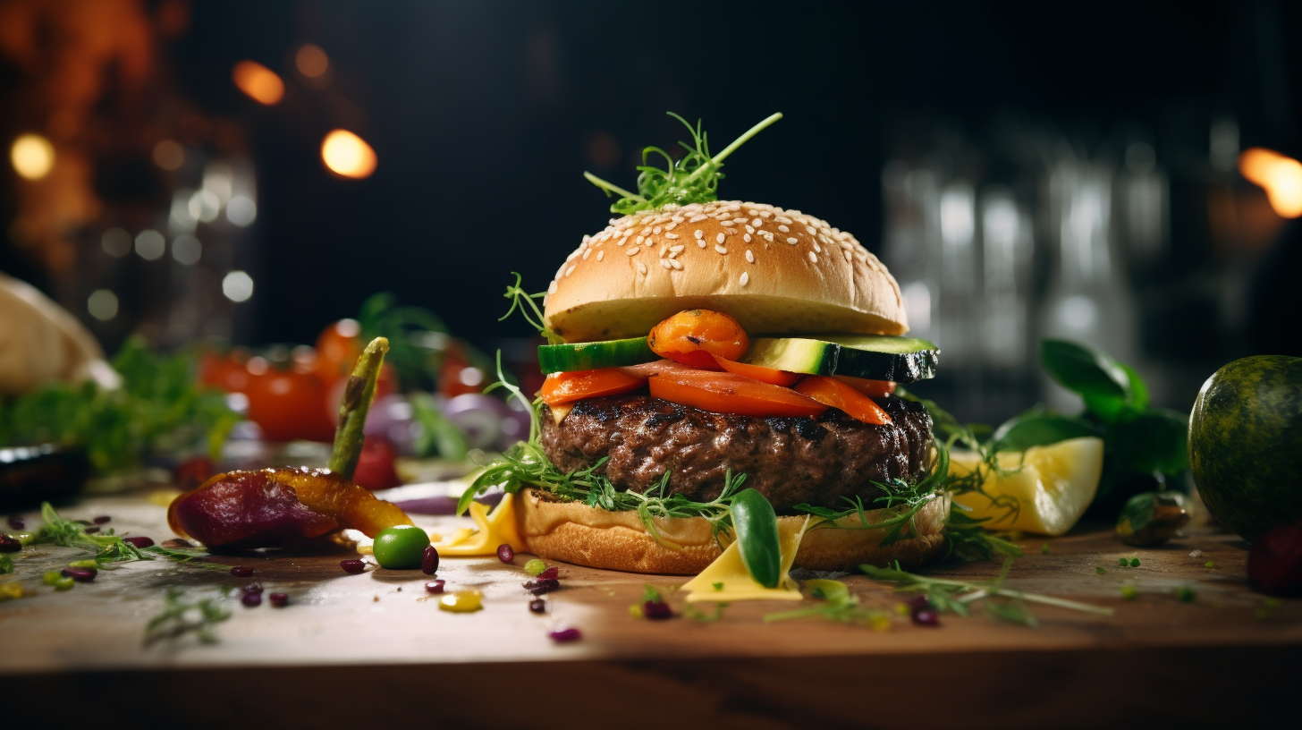 Delicious and Colorful Burger with Fresh Herbs and Vegetables