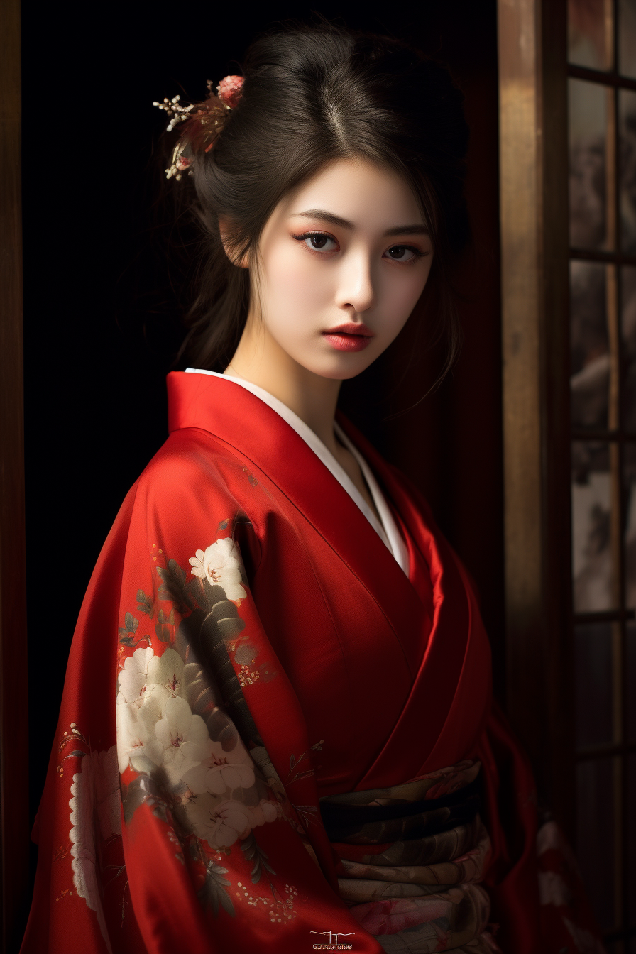 Japanese woman in stunning red kimono