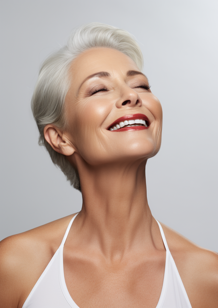 Senior woman advertising anti-aging skincare products