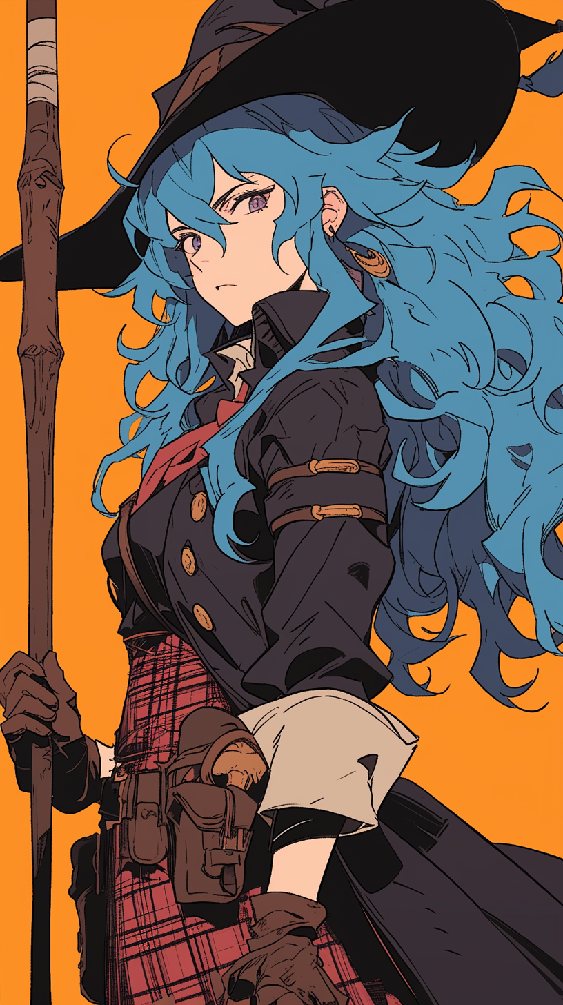 Attractive female witch hunter with colorful hair