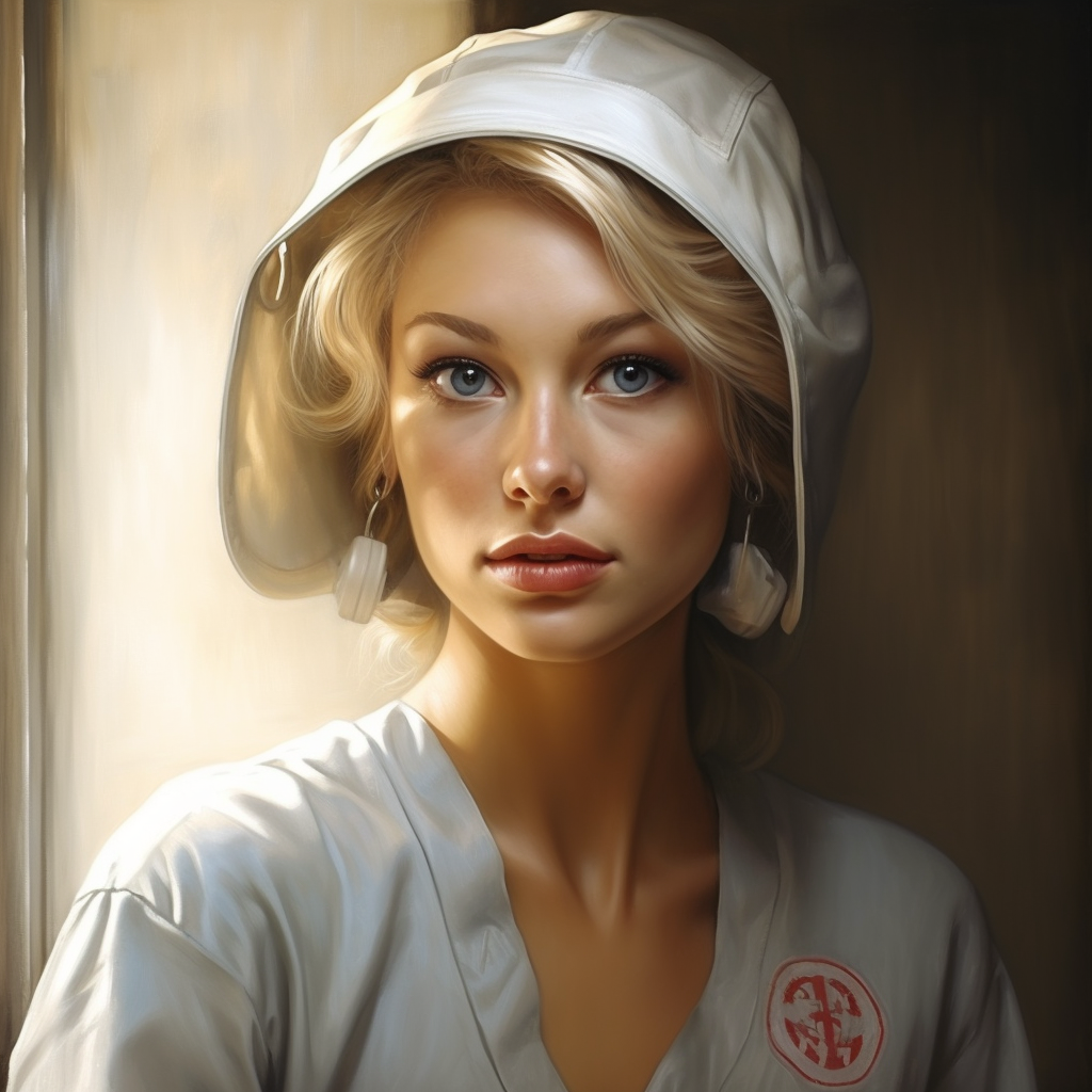 Beautiful nurse in photorealistic summer setting