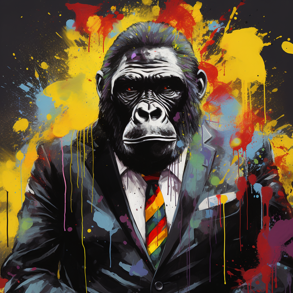 Stylish gorilla in a black suit