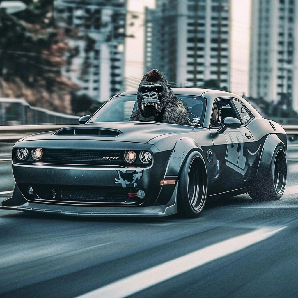 Gorilla driving hellcat vehicle