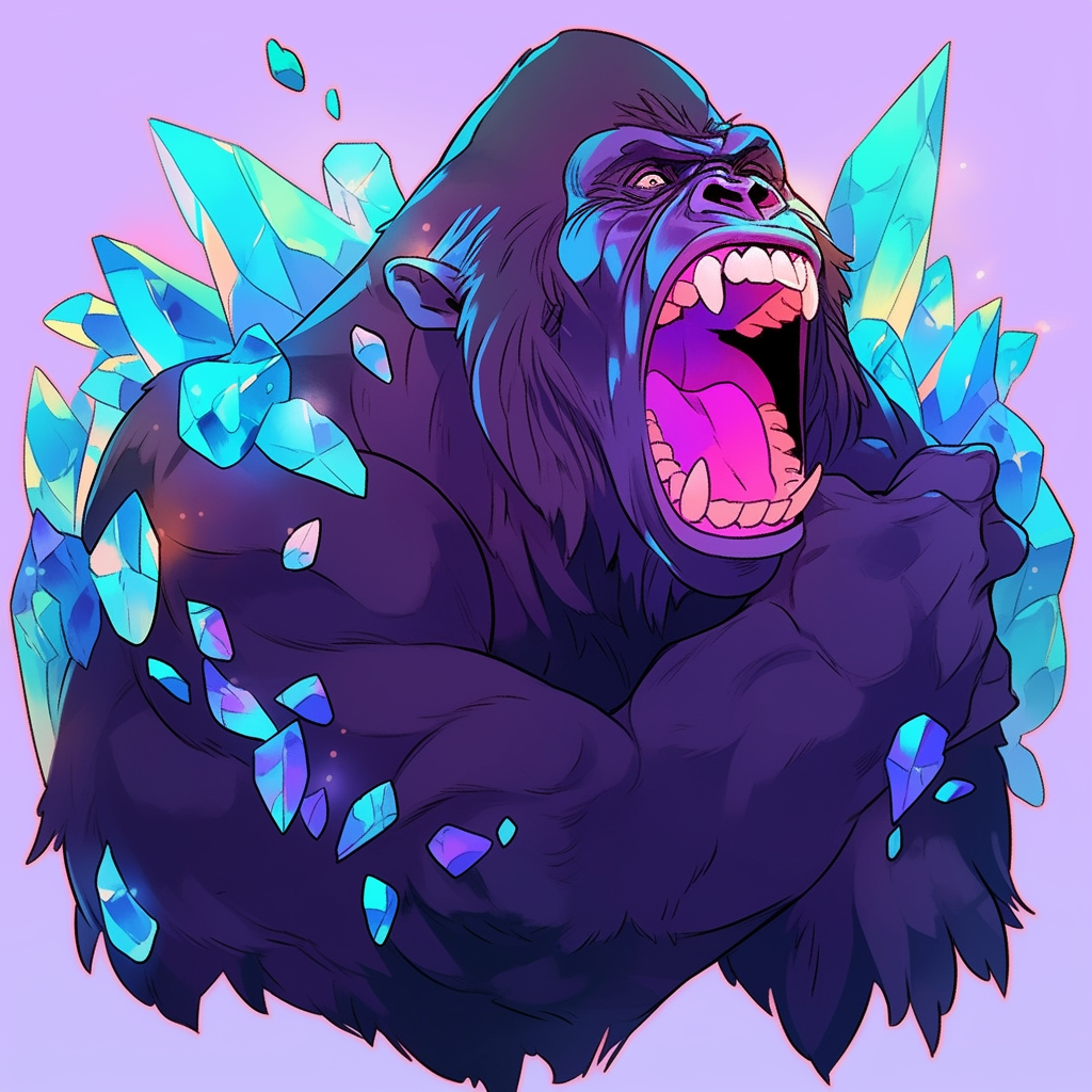 Illustration of a furious gorilla infused with geode