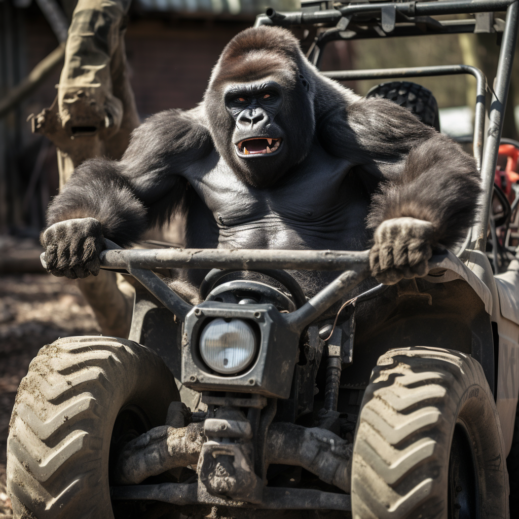 Gorilla lifting car 4K photo